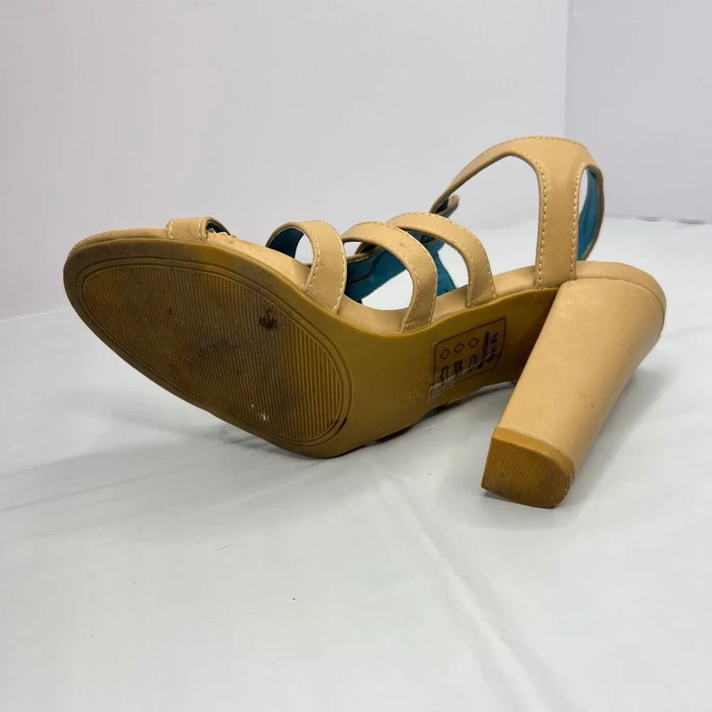 Promise Block Heel Sandals 8.5 Beige‎ Tan Strappy Gladiator Buckle